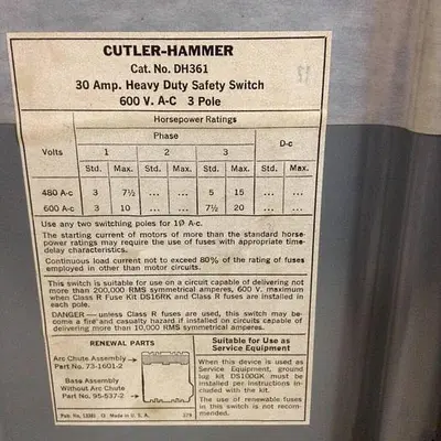 USED CUTLER HAMMER DH361