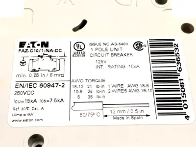 New | in-Stock Eaton FAZ-C10/1-NA-DC, FAZ-C10/1-NA-DC-SP Circuit Breakers Michigan US | Maverick Industrial Sales #1494908