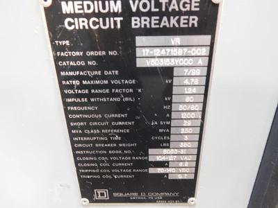 Used Square D V5D3153Y000.A Circuit Breakers Ohio US | Equipment Recovery Corp. #1330594