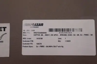 Praxair Electronics MRCFCU0003203 Copper 5N Inset Chi 4PCE C451545-01  #2769