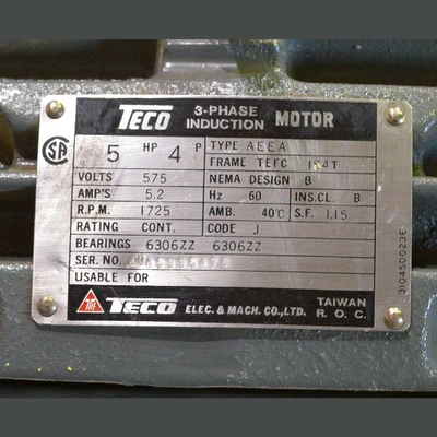 Teco Westinghouse 5 HP Motor
