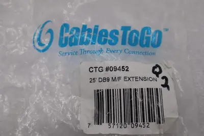 CTG09452 CABLE 25 FOOT LENGTH DB9 CONNECTION MALE/FEMALE EXTENSION STOCK K-3907