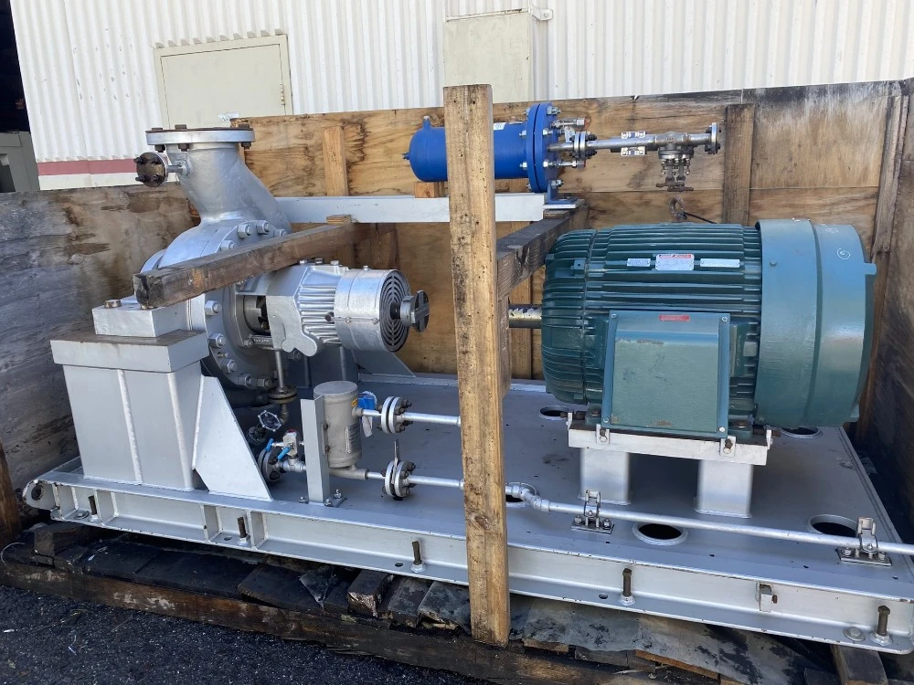1965 GPM, Sulzer centrifugal process pump, 100 HP Reliance motor, new, never used