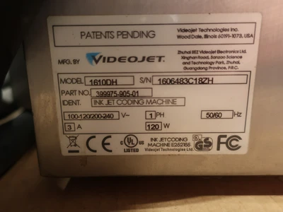 Used VIDEOJET 1610DH 399975-905-01 Miscellaneous Printing & Paper Equipment Ohio US | Aucto #1394568