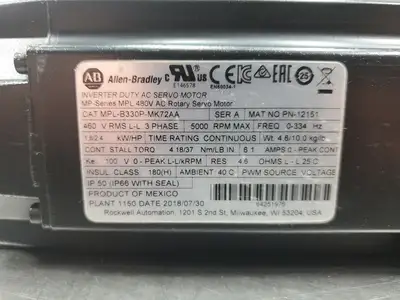 Used Allen-Bradley MPL-B330P-MK72AA Servo Motors South Carolina US | Palmetto Automation #1503213