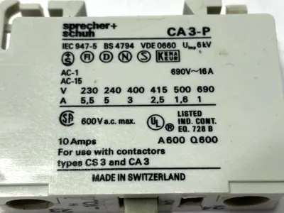 USED SPRECHER+SCHUH AUXILIARY CONTACT BLOCK 690V 16A LOT OF 2