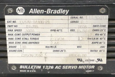 USED ALLEN BRADLEY 1326AB-B410G-21 SERVO MOTOR SER. C, 1326ABB410G21