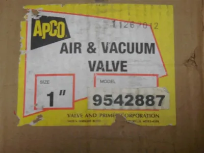 APCO Model 9542887 Air & Vacuum Valve 1" New NIB