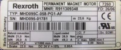REFURBISHED REXROTH R911309348 SERVO MOTOR MHD095C-058-PG1-AF