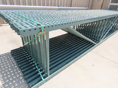 Interlake 16' x 36" Teardrop Pallet Racking Upright 3x3" Leg 23900Lb Green