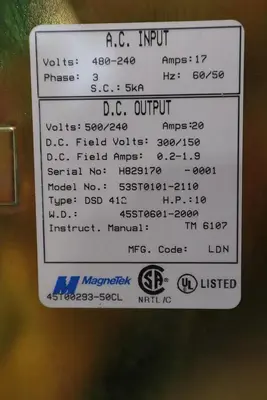 MAGNETEK DSD 412 53ST0101-2110 10HP DC DRIVE STOCK 4901-A