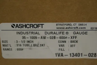 NEW ASHCROFT 35-1009-AW-02B-600 PRESSURE SWITCH 351009AW02B600