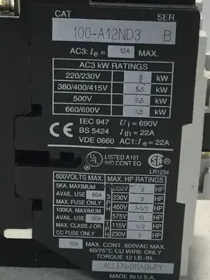 USED ALLEN BRADLEY 100-A12ND3 SER B