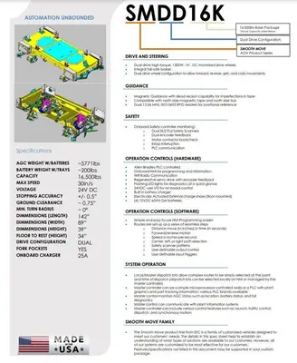 16,500 LB SMDD16K AGV SYSTEM (BRAND NEW, NEVER USED). STOCK # 0447125