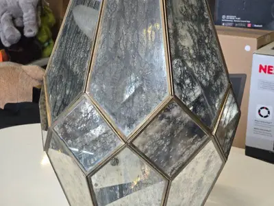 Geometric Mirrored Glass Lantern - Audrey Lantern by Accent Décor 12" x 19"