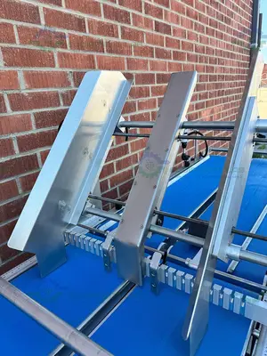 USED REDEMAC STAINLESS STEEL DUAL CONVEYOR PACKAGING MACHINE W/ OPTEL PHARMAPROOF