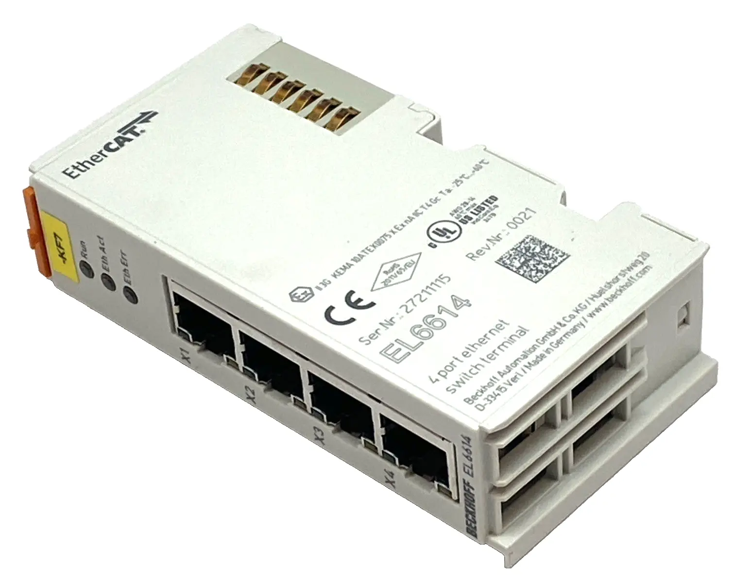 Used Beckhoff EtherCAT 4-Port Ethernet Switch Communication Interface Terminal PLC Ethernet Equipment Michigan US | Maverick Industrial Sales #1391761