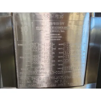 Used 316L Stainless Steel Jacketed Portable Reactor Holding Tank - 500L Capacity