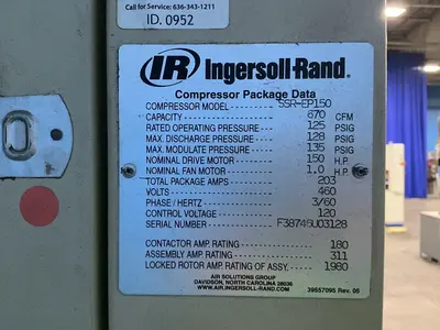Used INGERSOLL RAND SSREP150 Rotary Screw & Sliding Vane Air Compressors Ohio US | HGR 24 #1404763