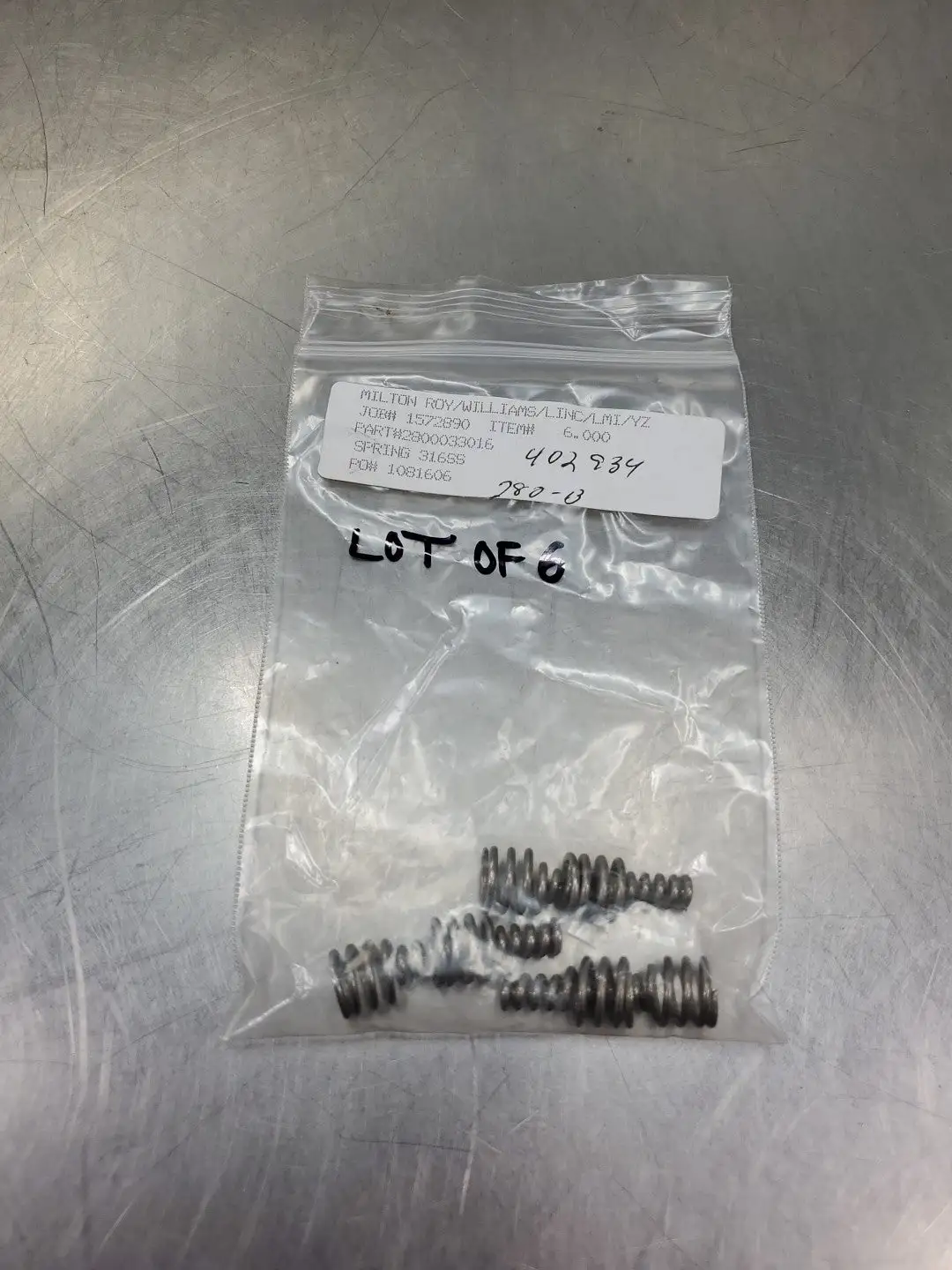 Milton Roy 2800033016 Spring 316SS Assembly, Lot of 6. 6B-26