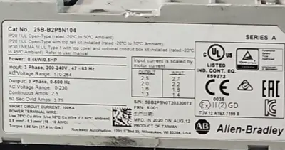 Allen Bradley 25B-B2P5N104 PowerFlex 525 0.4kW (0.5Hp) AC Drive (BIN741)