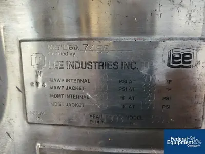 USED Lee Industries 360 Gal Lee Reactor, 304 S/S, 20/100#