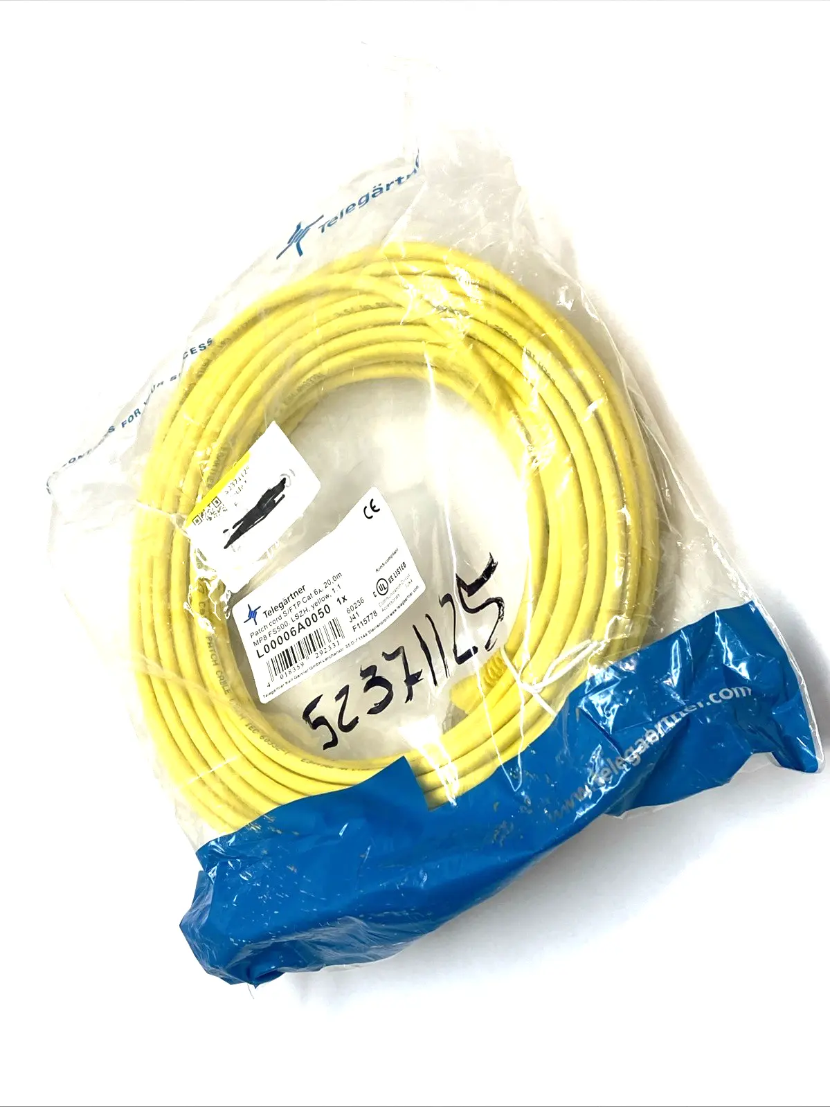 NEW TELEGÄRTNER CAT6A S/FTP RJ45 PATCH CABLE 20 M YELLOW LSZH 100009131