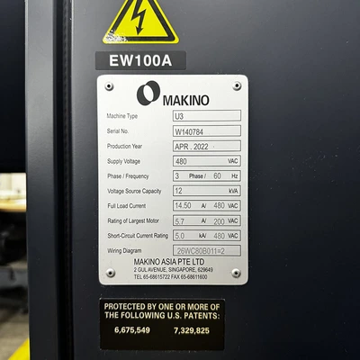Used 2022 Makino U3, 2022, Hyper-i-CNC, Glass Scales X-Y, AWT Wire EDM New Jersey US | Machinery Values #1487278