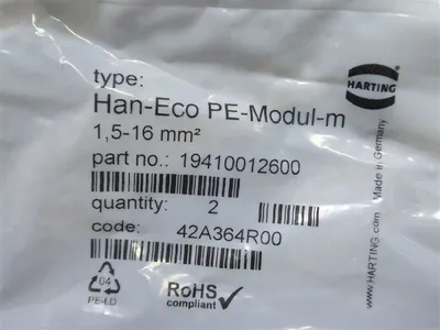 Lot of 2 Harting 19410012600 Connectors Male Han-Eco PE-Modul-m 1.5-16mm² New