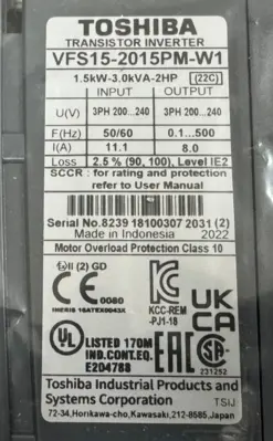 NEW TOSHIBA VFS15-2015PM-W1 TRANSISTOR INVERTER 3PH 200/240V 50/60HZ