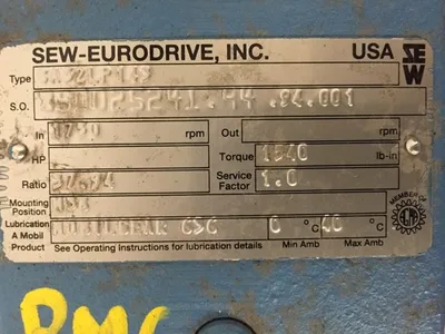 Sew-EuroDrive type SA52LP143, Ratio 37.94