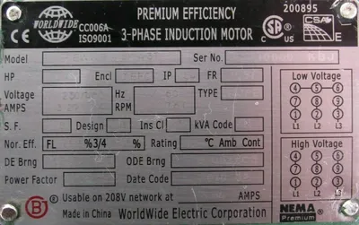 NEW WORLDWIDE ELECTRIC PEWWE1-18-143T MOTOR 1HP 230/460V 7/8" DIA. PEWWE118143T