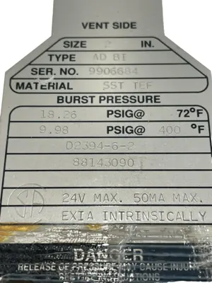 NEW FIKE AD-BI RUPTURE DISK 2" 18.26 PSIG @72 DEGREE 9.98 PSIG @400 DEGREE ADBI