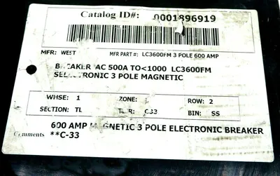 USED WESTINGHOUSE LC3600F ELETRONIC BREAKER 600AMP 3 POLE