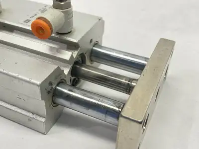USED SMC DOUBLE ACTING GUIDED PNEUMATIC CYLINDER 16MM BORE 30MM STROKE