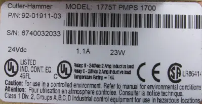 USED CUTLER HAMMER 1775T-PMPS-1700 PANELMATE 92-01911-03 87-02008-01