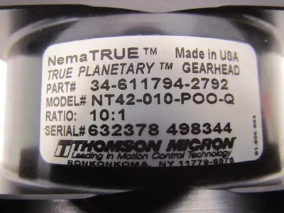 Thomson Micron NT42-010-POO-Q NEMA True Planetary Gear Head 10:1 Ratio Size 42