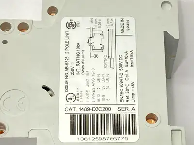 1489-D2C200 | Allen Bradley  Ser A Miniature Circuit Breaker 2-Pole 20A 250V - Used