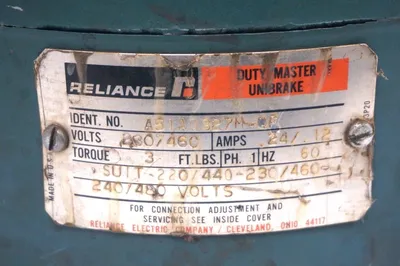 USED RELIANCE ELECTRIC A51A0327M-QF DUTY MASTER UNIBRAKE A51A0327MQF