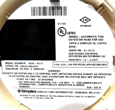 NEW SIMPLEX 4098-9714 SMOKE DETECTOR 40989714