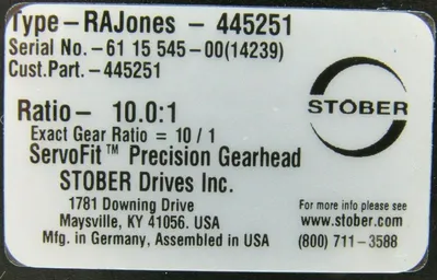 NEW STOBER 445251 GEAR HEAD RATIO-10.0:1 RAJONES-445251