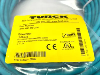 New | in-Stock Turck Double Ended Industrial Ethernet Cable RJ45 Male U-06032 Cable & Wire Michigan US | Maverick Industrial Sales #1391056