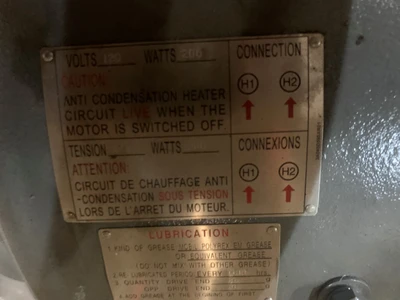 150 HP Westinghouse KG1502/AEHGTK10 motor 3600 RPM, 4160V, 447TS