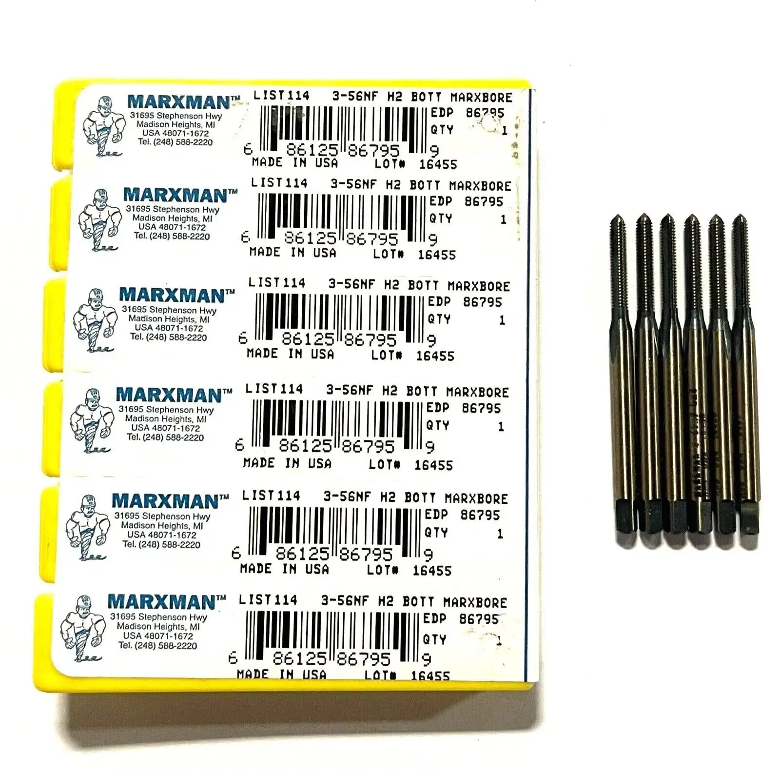 Marxman 3-56NF Tap HSS 3FL H2 Bottoming General Purpose Black & Gold Coating 6pk