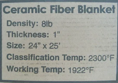 NEW DS INDUSTRIES CF8-1-24X25 CERAMIC FIBER BLANKET 8LB DENSITY 1" THICK 24"X25'