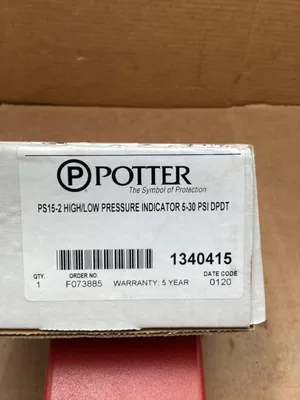 Potter PS15-2 High/Low Pressure Indicator 5-30 PSI DPDT; 1340415 -NIB