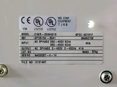 Used Yaskawa CIMR-G5M4018 (GPD 515/G5) Drive, 380-460V, 46A Variable Speed Drives | Palmetto Automation #1149183
