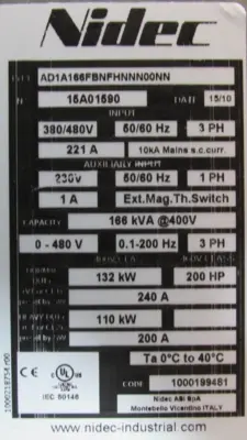 NEW NIDEC AD1A166FBNFHNNN00NN DRIVE 200HP 380/480V
