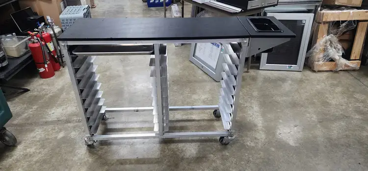 Used Falcon Restaurant Supply Used Half Size Sheet Pan Cart w/Tray 50.5" L x 14" W x 34" H Restaurant Equipment (Miscellaneous) Illinois US | Falcon Restaurant Supply #1376397