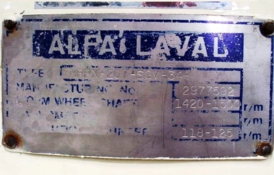 Alfa-Laval MRPX 207 SGV-34 clarifier centrifuge, 316SS.